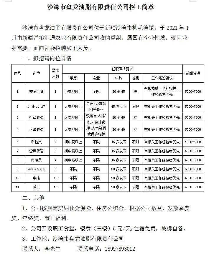 沙湾市招工最新招聘信息概览